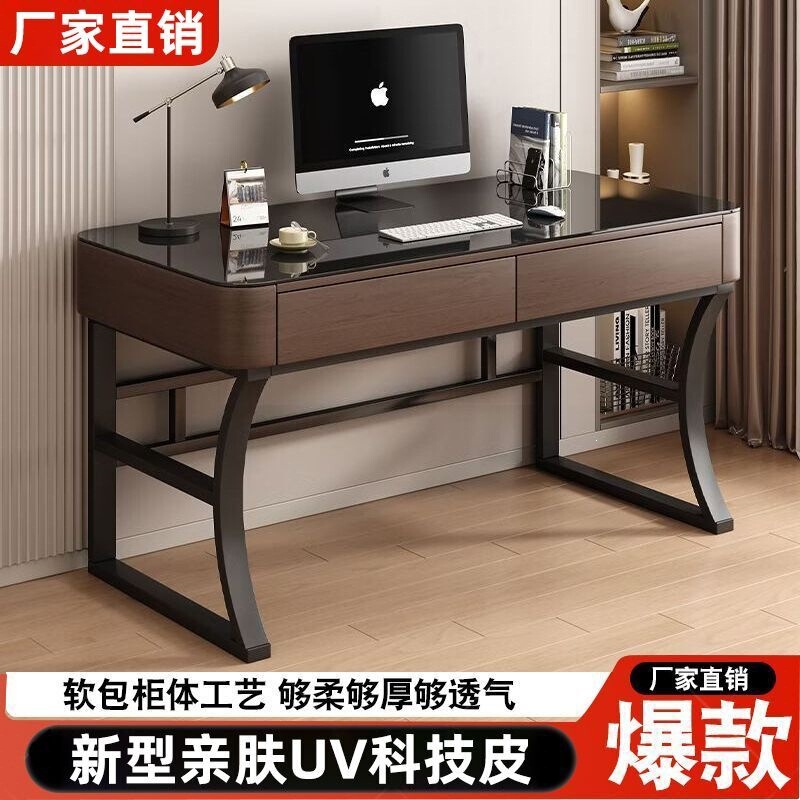 Desktop table with tempered glass, home-use light luxury modern bedroom dressing table, desktop office desk with drawers