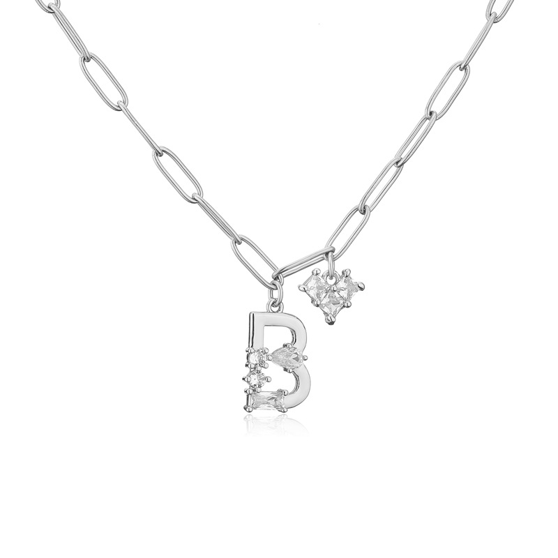 Zircon Micro-Inlaid Heart-Shaped English Letter Necklace Stainless Steel Necklace