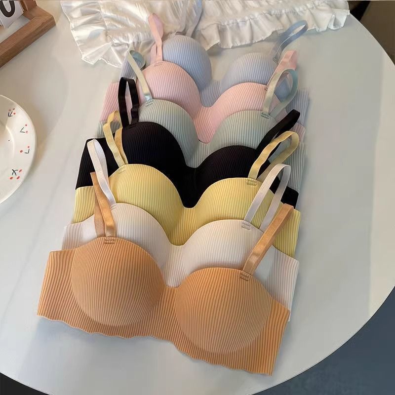 Reggiseno intero push-up da donna color caramella, senza cuciture, senza ferretto, sottile, estivo, intimo di supporto._voghion.com