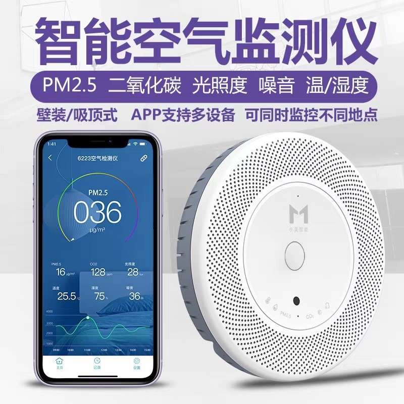 家用室内空气质量检测仪 壁挂式二氧化碳co2监测仪pm2.5温度湿度