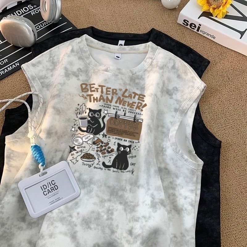 Summer tie-dye vest for men, Chinese trendy style men's clothing, high street ins trendy brand, loose round-neck sleeveless casual T-shirt