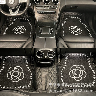 Universal Foot Pad, Light luxury camellia-patterned universal car floor - camellia-lace-trim-4-pieces-per-vehicle