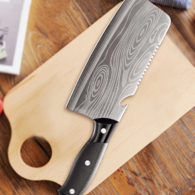 阳江刀家用不锈钢大马士革菜刀锋利多功能切片切菜刮鱼鳞免磨菜刀