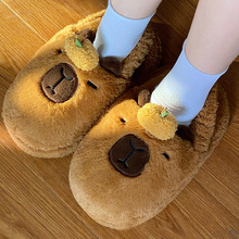 可爱大眼仔棉拖鞋女冬季加绒保暖厚底情侣家居室内防滑毛毛拖鞋
