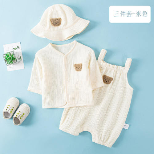 Cotton gauze onesie for newborn babies, short-sleeved summer thin version, sleeper for baby boys and girls, summer clothing crawling suit