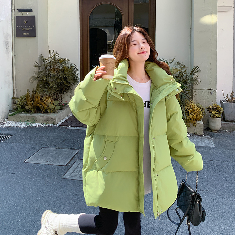 实拍氛围感穿搭绿色棉服2025冬款时髦精小个子宽松加厚连帽面包服