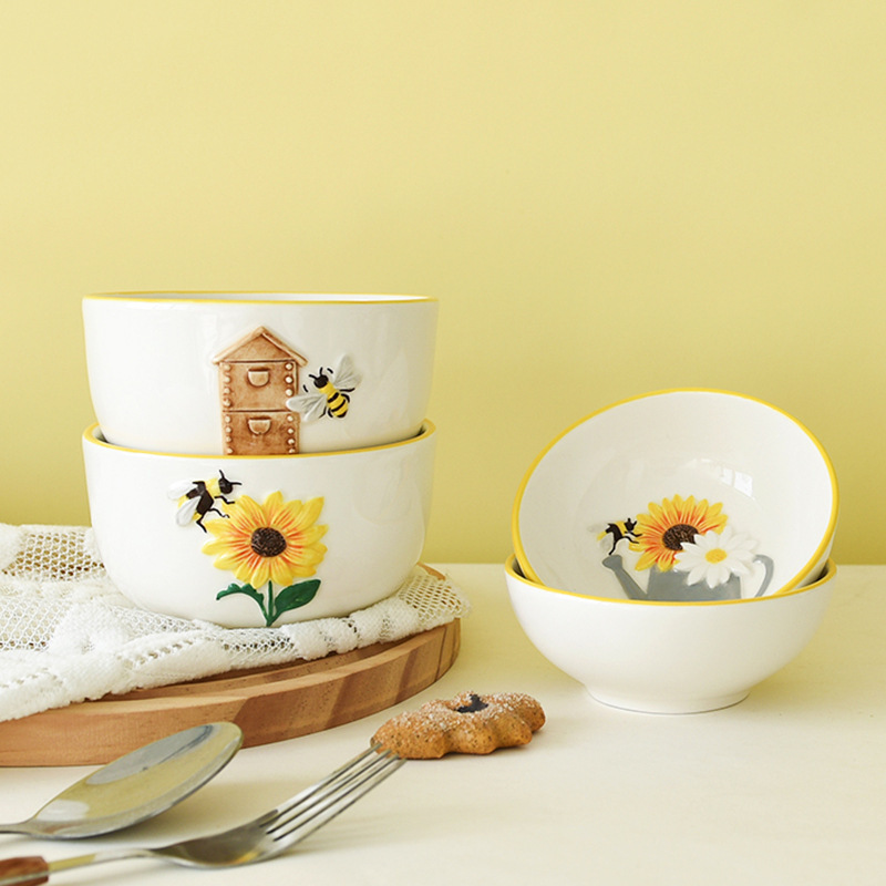Bee Cute Genie Spring Ceramic Bowl Rice Bowl Creative Embossed Small Bowl Noodle Bowl Soup Bowl Western-style Salah Bowl Tableware Bee Cute Genie Spring Ceramic Bowl Rice Bowl Creative Embossed Small Bowl Noodle Bowl Soup Bowl Western-style Salah Bowl Tableware