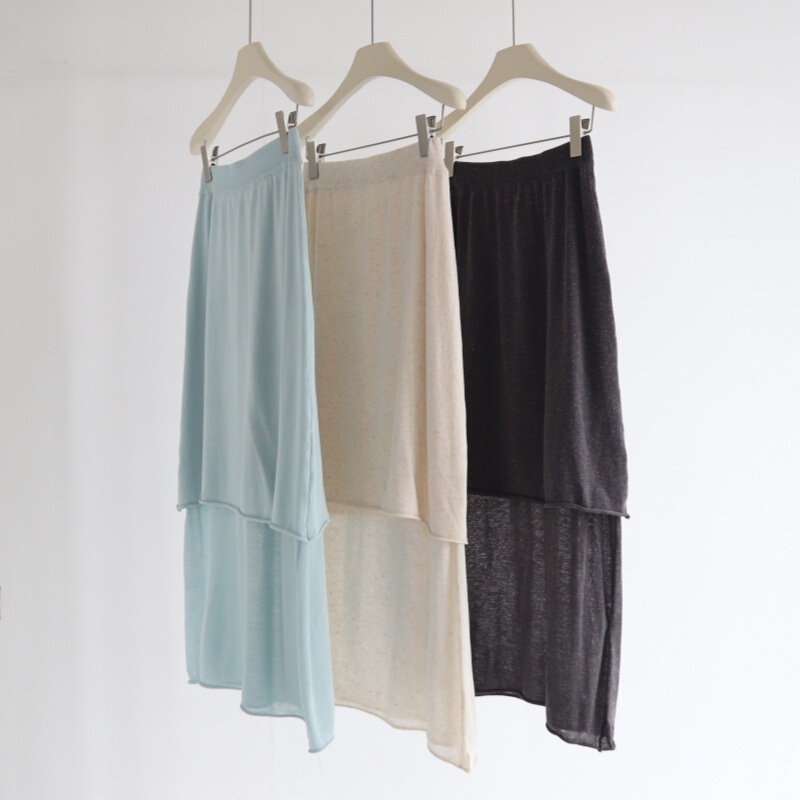Summer New Tencel Linen Double Lined Skirt Women's Solid Color High Waist Mid-length Knitted Skirt