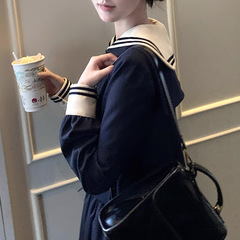 航行秋日 双层海军领小风衣外套+半裙女套装2025秋季新款两件套裙