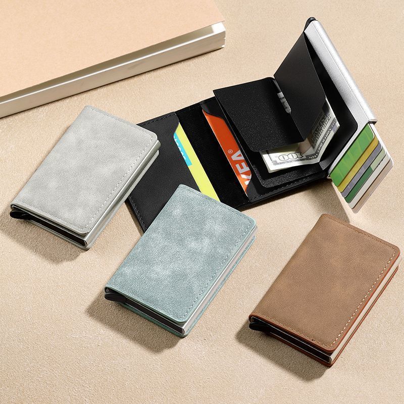 Anti-robo transfronterizo anti-magnético metal elástico bolsa de tarjetas de crédito caja de metal de aluminio para hombres bolsa de tarjetas de plata