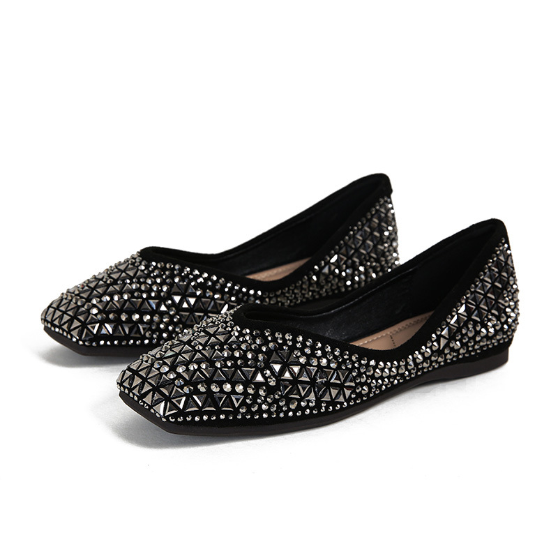 Shuidian single shoe women's summer  new Amazon cross-border live broadcast full diamond boat shoes fashion plus size women's shoes 41-43