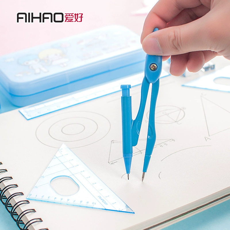 Stationery, set for pencils, eraser, triangular teaching ruler