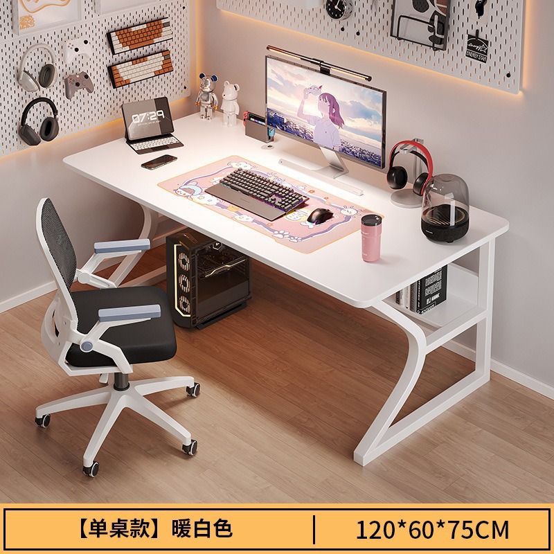 [두꺼운 40mm 철골 프레임] 따뜻한 흰색 120*60cm-테이블 하단 선반 포함