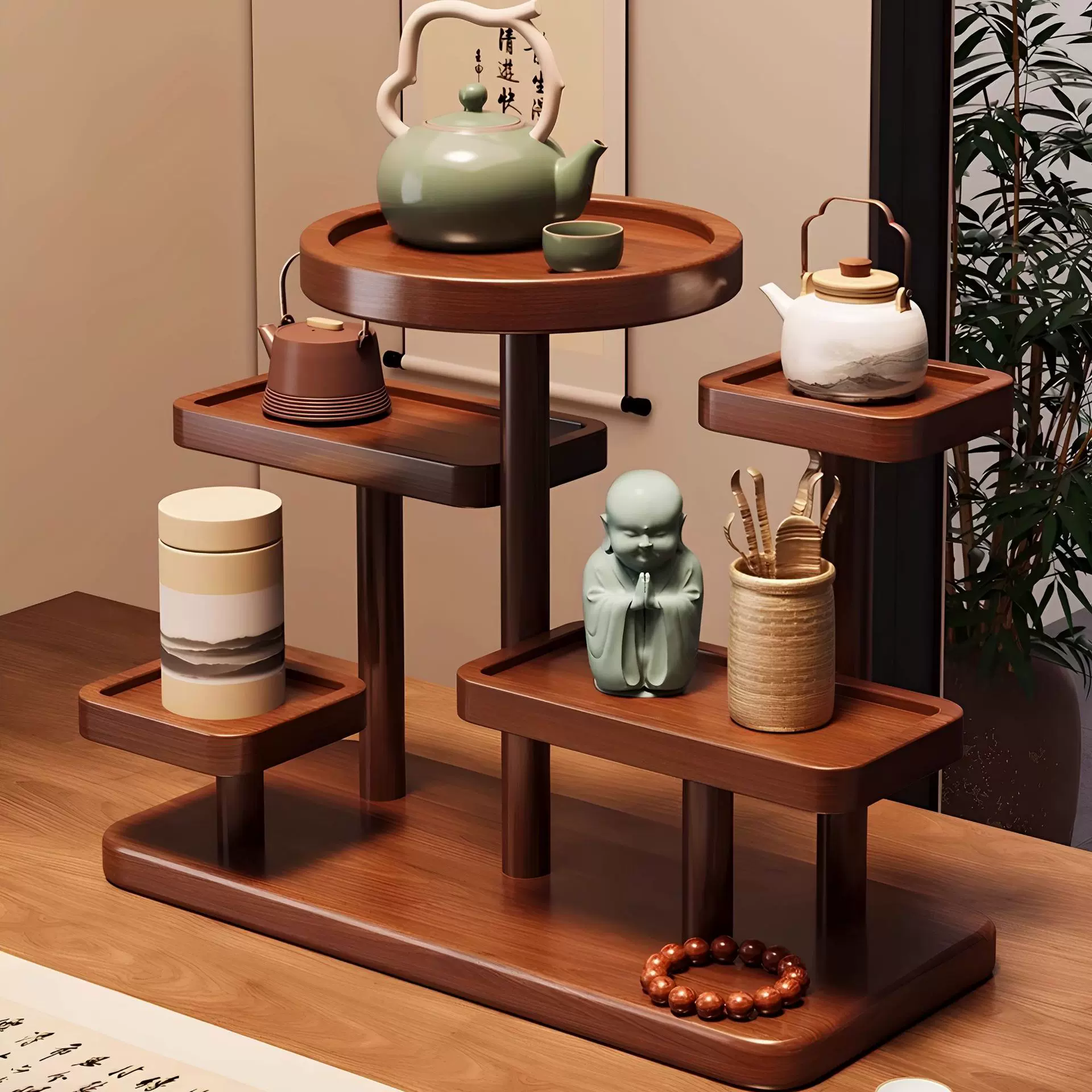 中式桌面杯架博古架茶室茶具紫砂壶摆放架子桌上多层摆件展示架子