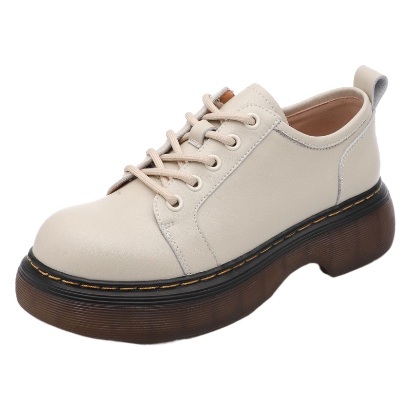 Super Thick-Soled Small Leather Shoes for Women 2025 Autum New British Style Casual Round-Toe Lace-Up Fleece-Lined Jk Uniform Shoes