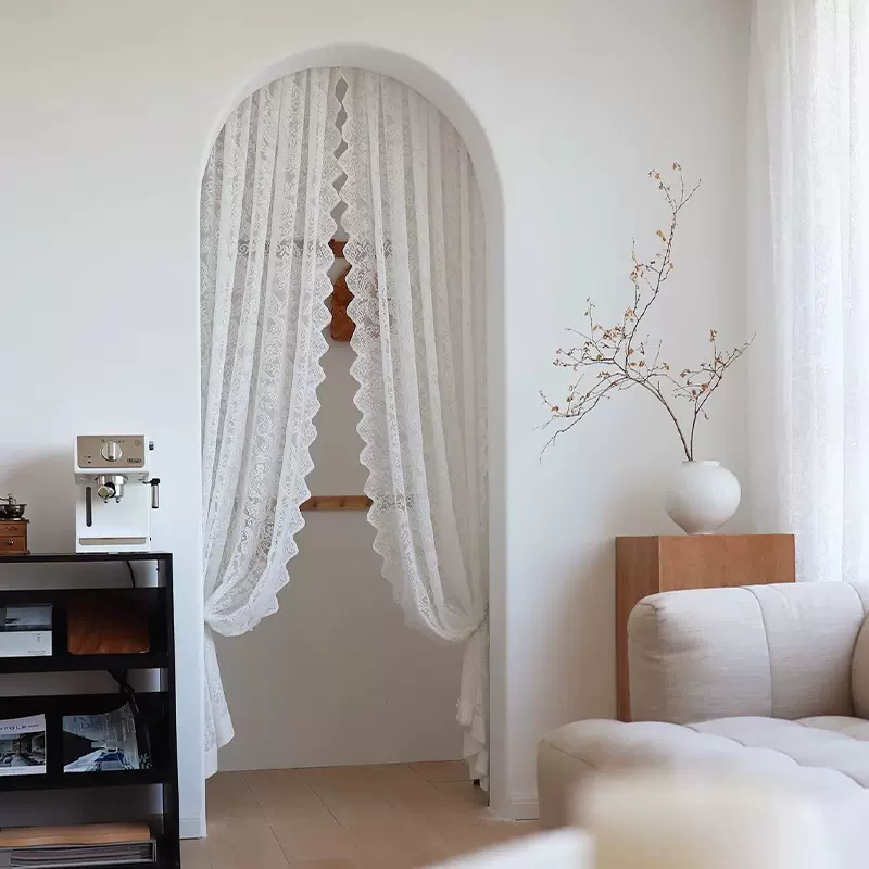 法式浪漫凤尾钉珠窗纱定制复古蕾丝飘窗客厅阳台纱帘镂空绍兴批发