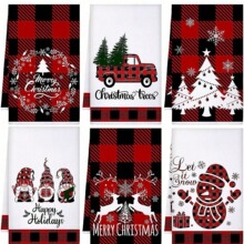 圣诞厨房毛巾水牛检查格子餐巾冬季卡车手巾农舍茶巾乔迁礼物圣诞