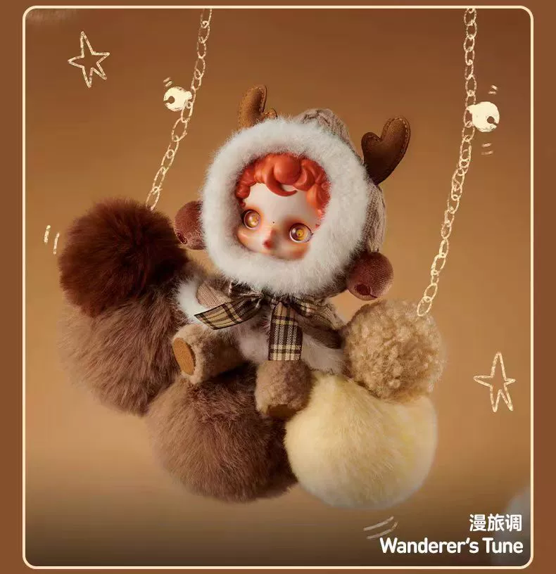 Плюшевый брелок (POP MART) Skullpanda зимняя серия, 16 см, с меховой капюшоном, коллекционный