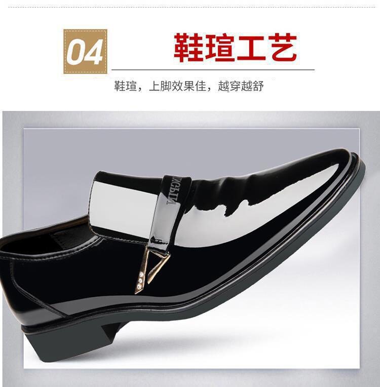 Giày da nam mũi nhọn da PU bóng, giày công sở thanh lịch gót thấp 1–3 cm, nhẹ và bền chống mài mòn — Màu nâu, Màu đen chi tiết 14