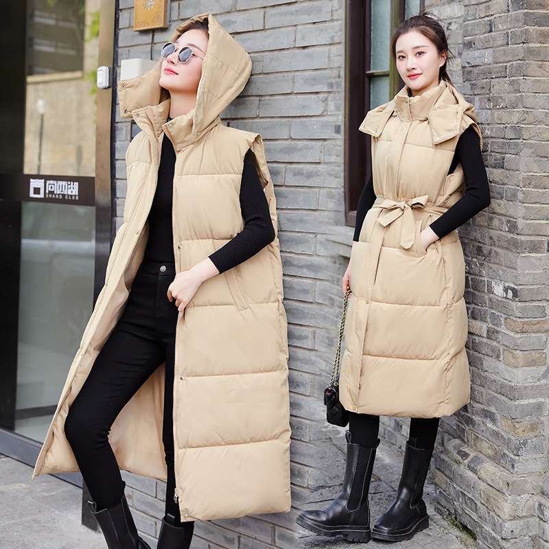 Women's Mid-Length down Cotton Vest for Foreign Trade, 2026 Winter New Style, Drawstring, Korean Style, Loose Fit, Thickened, Trendy Vest Jacket Women's Mid-Length down Cotton Vest for Foreign Trade, 2026 Winter New Style, Drawstring, Korean Style, Loose Fit, Thickened, Trendy Vest Jacket