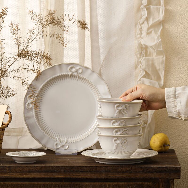 French-Style Kiln-Fired Bowl and Plate Set, High-End Niche Tableware, Household Plates, Ceramic Rice Bowls, Soup Bowls, Wholesale