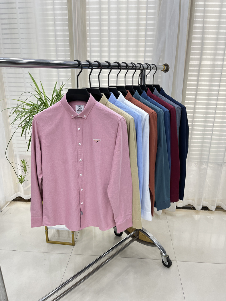 Men's Long-sleeve Embroidered Shirt Solid Colour Casual Autumn Top_voghion.com