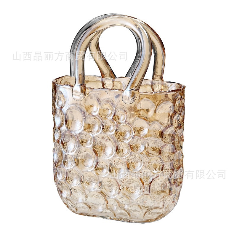 Nórdico lujoso bolso de mano creativo punto vasos de vidrio flores hidropónicas escritorio de alta calidad ornamentos decorativos