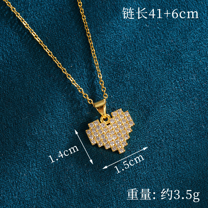 Vietnam Shajin Xiaozhong Collar de amor de diamantes de todo fósforo que no se desvanece durante mucho tiempo Pendientes de lujo ligeros de alta gama para mujer Suministro de accesorios