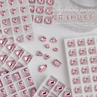 粉色尖底异形钻指甲配饰歪心肥方多切面水晶饰品批发异形钻混款