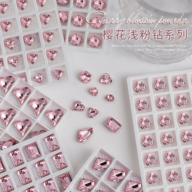 Pink Pointed-Bottom Irregular-Shaped Diamond Nail Accessories, Irregular-Shaped Crystal Jewelry Wholesale, Mixed Styles of Irregular-Shaped Diamonds