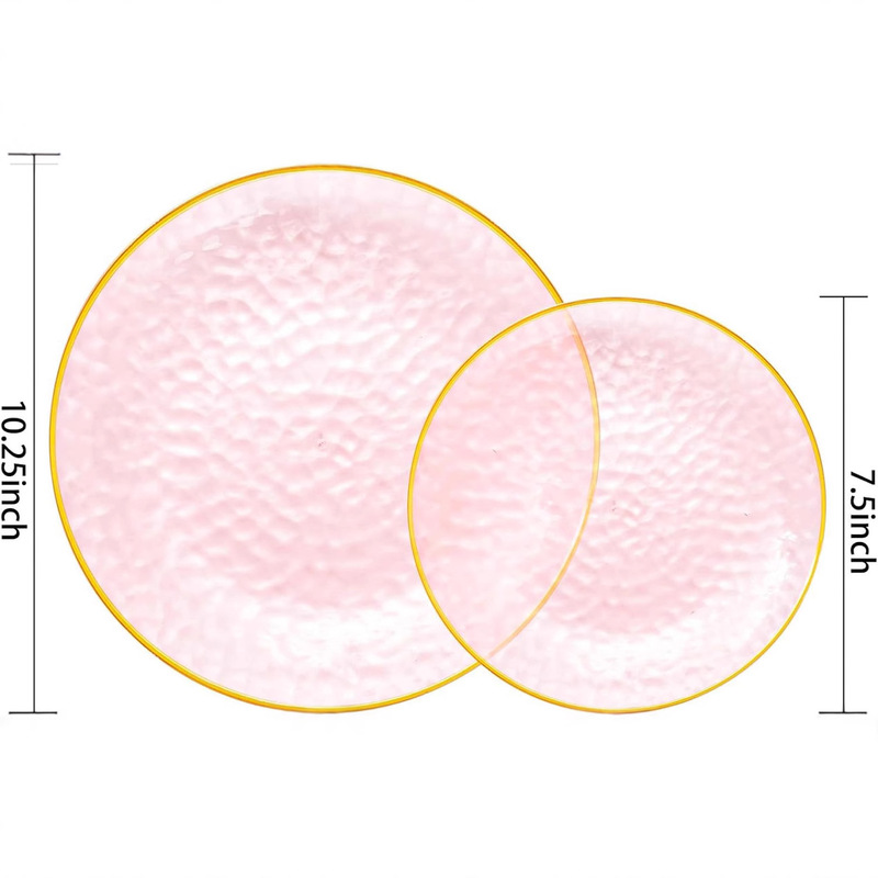 100 Pieces Clear Gold Plastic Plate Heavy Duty Party Plate suit Hammer Forged Plate Pink Phnom Penh Dish Plate