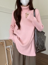 2025新款基础款燕麦色坑条高领针织毛衣女装秋冬气质弹力打底上衣