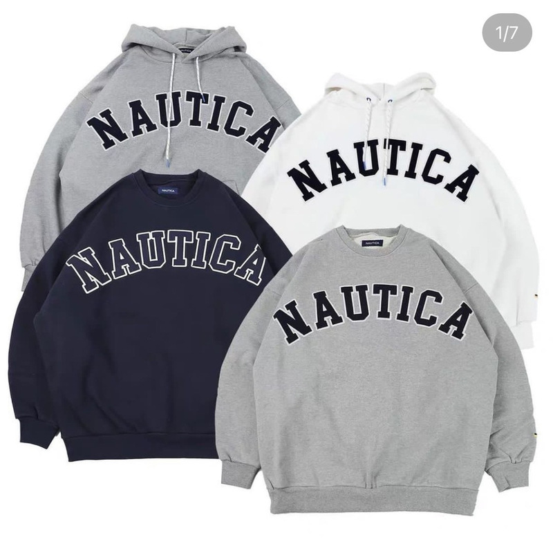NAUTICA Hasegawa embroidered heavy sweater men's and women's Japanese retro cityboy profile loose pullover hoodie