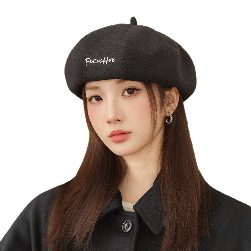 春秋新款刺绣贝雷帽韩系百搭帽子女款显脸小画家帽户外休闲八角帽|undefined