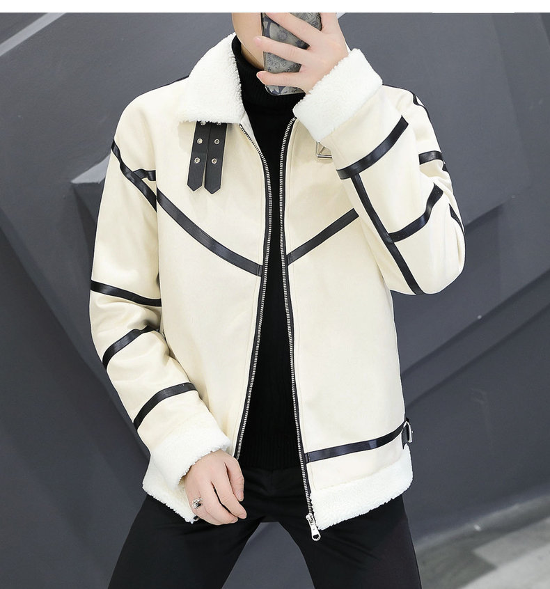 Men's Leather Jacket With Velvet Lining And Fur Collar Warm_voghion.com