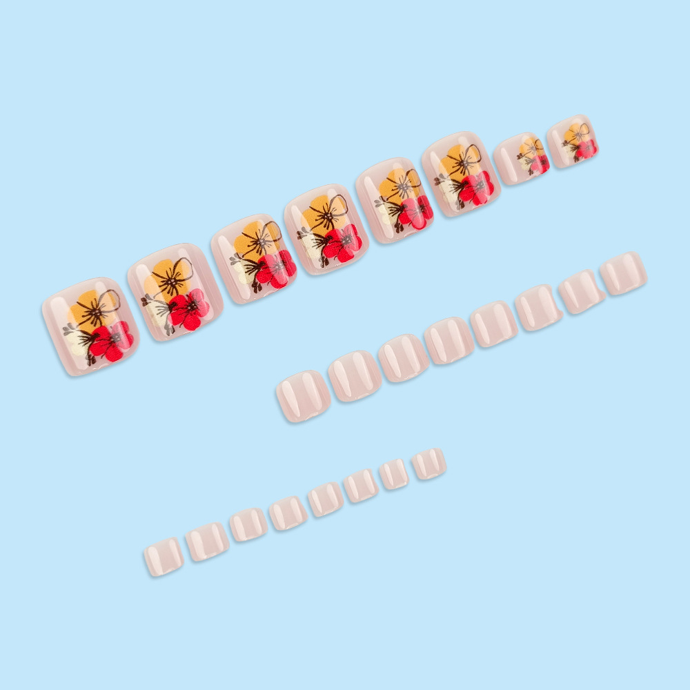 Uñas de uñas de flores amarillas simples, uñas de pies de chicas calientes, parches de uñas, venta caliente transfronteriza, uñas portátiles extraíbles
