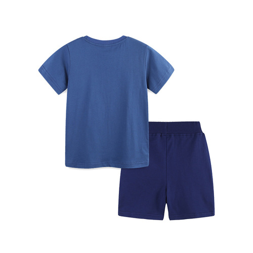 AostaBetty Boys' Set Western Style Car Print Children's Short Sleeve Set Knit Cotton Shorts Children's Set