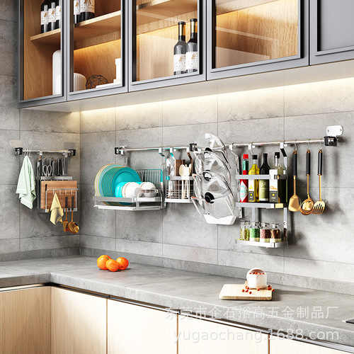 Wall-mounted kitchen storage rack stainless steel hook without drilling knife holder chopstick holder pot rack draining bowl and plate rack storage rack