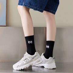 Children's Autumn New Medium Calf Socks with Cute Big Eyes College Style Versatile Ins Trendy Cotton Socks Factory Wholesale