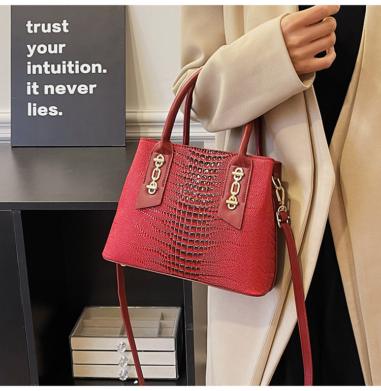 Handbag Women's New Western Style Shoulder Bag Large Capacity Commuter Crossbody Bag PU Leather Crocodile Pattern Bag Women's bag_voghion.com