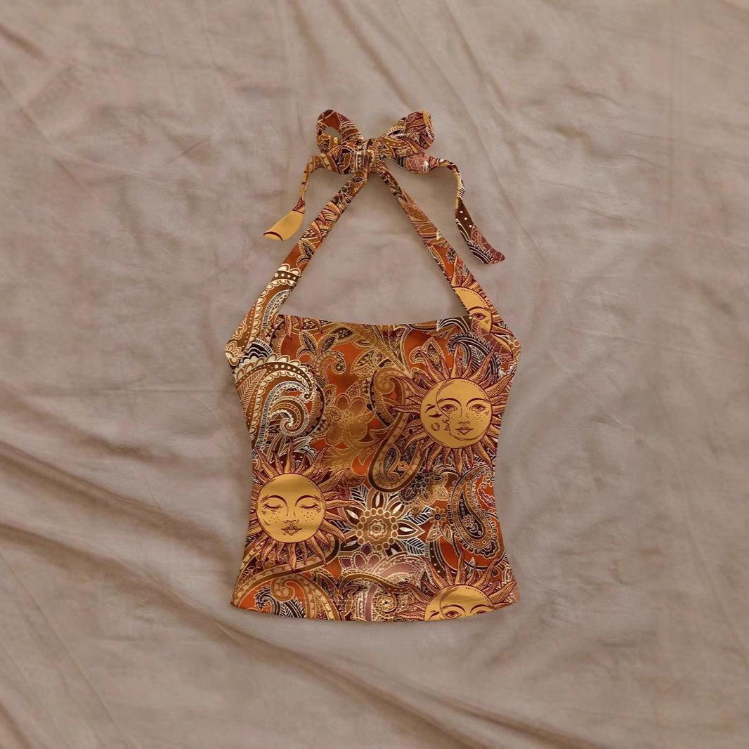 European and American Foreign Trade Cross-Border Amazon Fashion Sexy Spaghetti Strap Tie Twist Hem Slit Backless Tube Top Tank Top