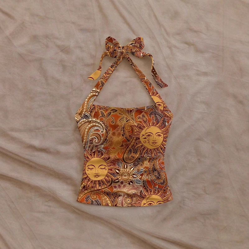 European and American Foreign Trade Cross-Border Amazon Fashion Sexy Spaghetti Strap Tie Twist Hem Slit Backless Tube Top Tank Top