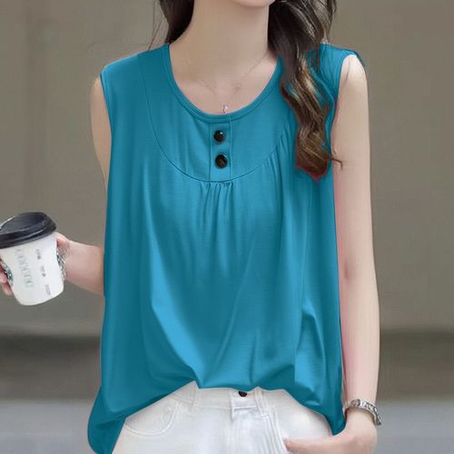 2025 Summer New Round Neck Sleeveless Backless Top Versatile T-shirt Multiple Colors Available Hong Kong Style European Goods Quality Plus Size Women's Clothing