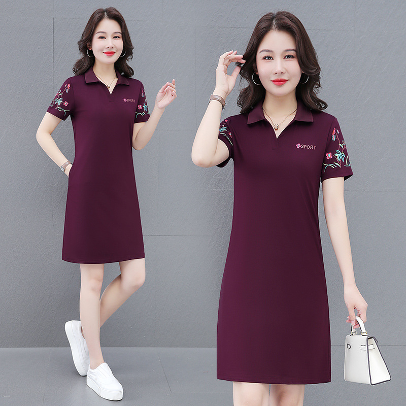 Tencel Roman Ice Silk Quick-Drying Mid-Length Dress for Women Summer Middle-Aged Mother's Wear Polo Lapel Loose to Cover the Flesh Tencel Roman Ice Silk Quick-Drying Mid-Length Dress for Women Summer Middle-Aged Mother's Wear Polo Lapel Loose to Cover the Flesh
