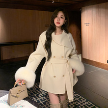 五十而立『月光晚宴』千金风皮草双面绒中长款羊毛大衣袖口狐狸毛