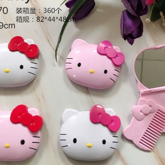 "Foldable Cartoon Handheld Mirror, Kitten Print Compact Mirror with Comb, 13.5×12.5 cm" -> "Складное карманное зеркальце с мультяшным принтом котёнка и расческой, компактное зеркало 13,5×12,5 см"