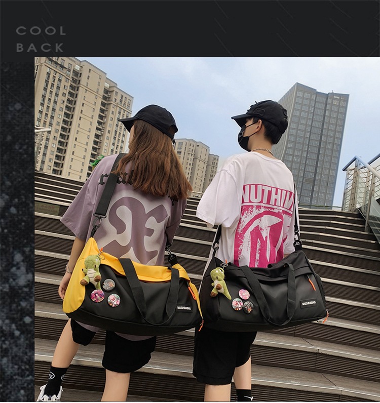 New Nylon Fabric Gym Bag Travel Sports Cylinder Handbag Luggage Bag Dry And Wet Separation Handbag display picture 33