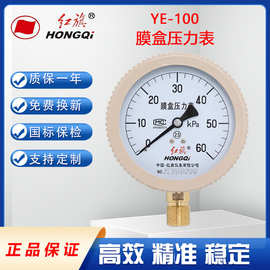 红旗仪表膜盒压力表YE-100 6/10/16/25/40KPA天然气测量表 微压表