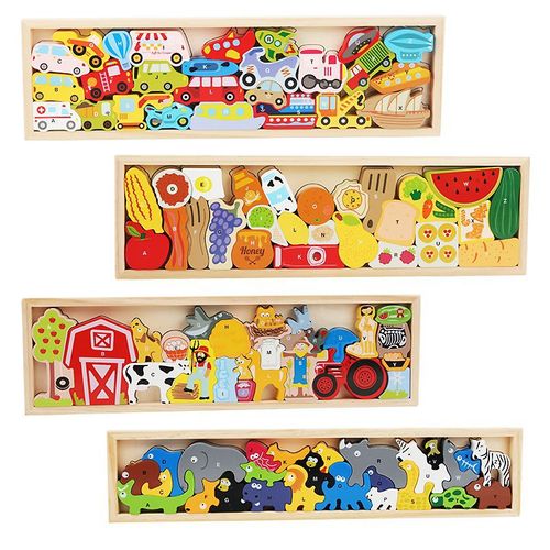 Children's baby cartoon traffic animal three-dimensional puzzle jigsaw puzzle wooden early education educational toy