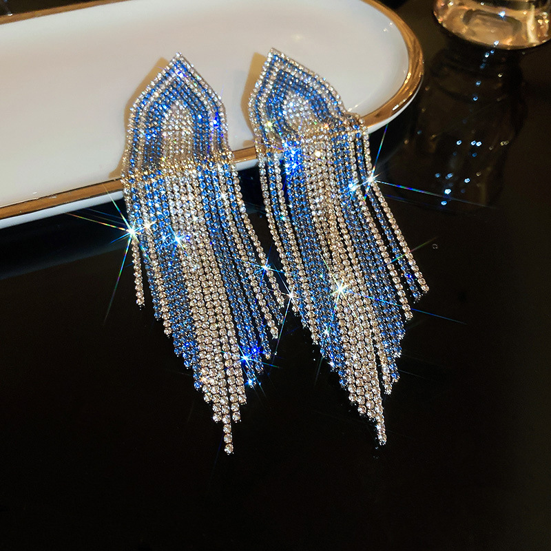 1 Pair Fashion Tassel Inlay Metal Rhinestones Drop Earrings display picture 19